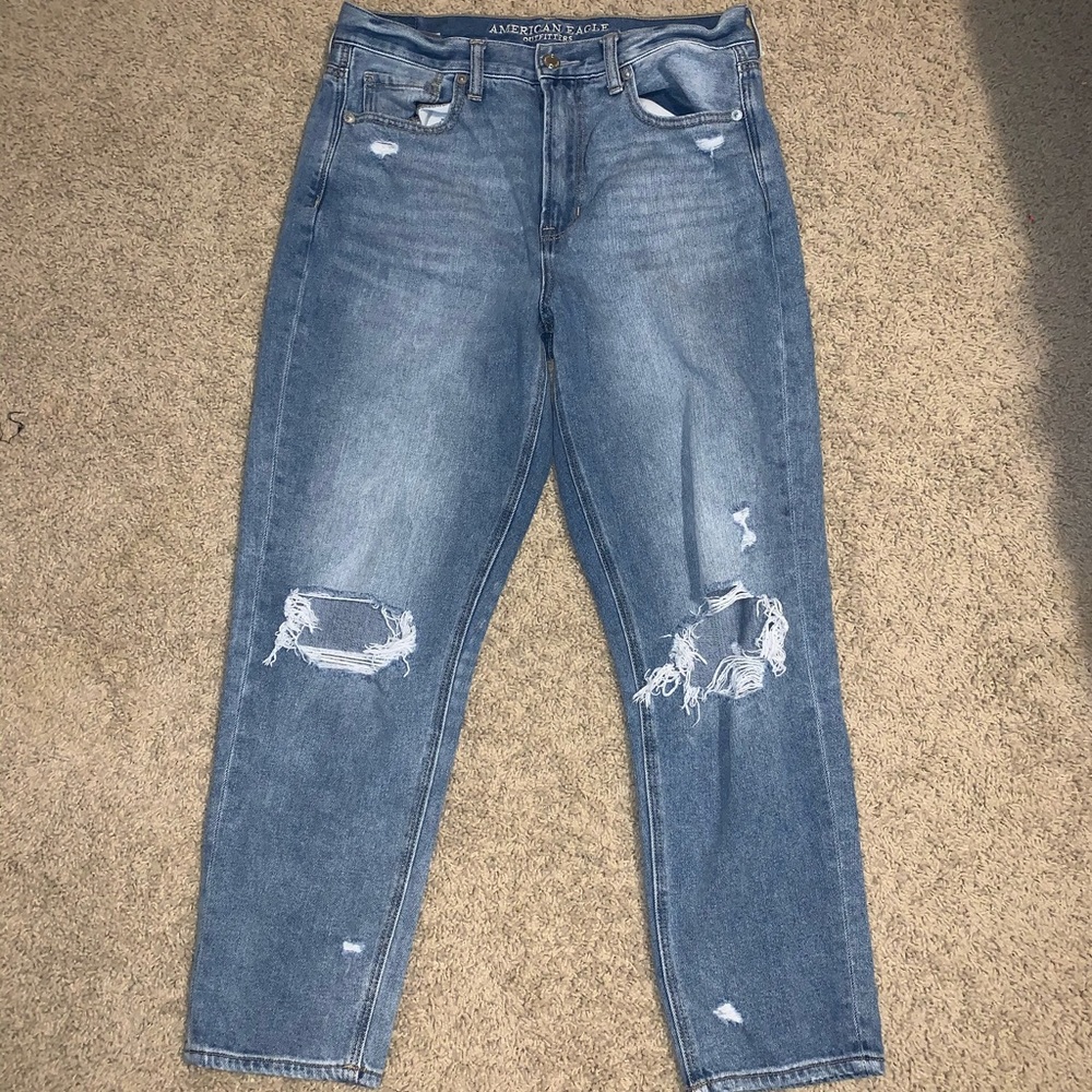 high waisted distressed american eagle mom jeans